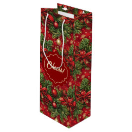 Sparrentakken en Kerstballen Rood Groen Wijn Cadeautas