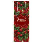 Sparrentakken en Kerstballen Rood Groen Wijn Cadeautas (Voorkant)