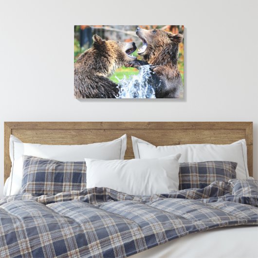 Sparring Grizzly Beren Canvas Afdruk (Insitu (Slaapkamer))