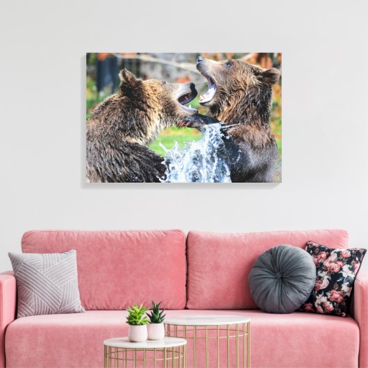 Sparring Grizzly Beren Canvas Afdruk (Insitu (Woonkamer))