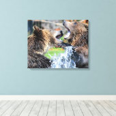 Sparring Grizzly Beren Canvas Afdruk (Insitu (Houten vloer))