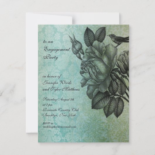 Sparrow and Roos Elegant Damask in Blue Kaart (Achterkant)