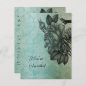 Sparrow and Roos Elegant  Damask in Blue Kaart (Voorkant / Achterkant)