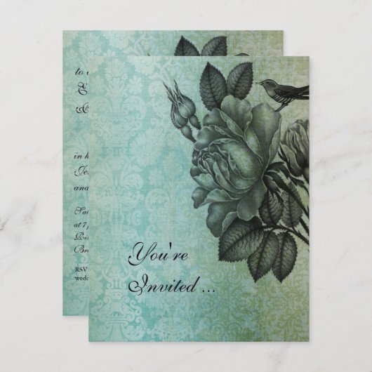 Sparrow and Roos Elegant Damask in Blue Kaart (Voorkant / Achterkant)