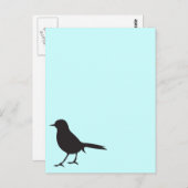 Sparrow bird black & white silhouette blue briefkaart (Voorkant / Achterkant)