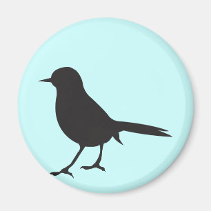 Sparrow bird black & white silhouette blue magneet