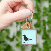 Sparrow bird black & white silhouette blue sleutelhanger (Hand)