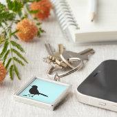 Sparrow bird black & white silhouette blue sleutelhanger (Zijkant)