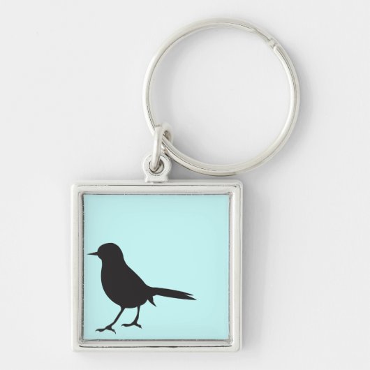 Sparrow bird black & white silhouette blue sleutelhanger (Voorkant)
