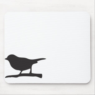 Sparrow bird & branch black & white silhouet muismat