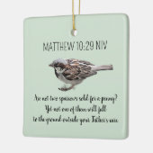 Sparrow Bird Cast Your Cares Bijbelvers Groen Keramisch Ornament (Links)