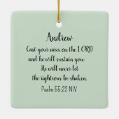 Sparrow Bird Cast Your Cares Bijbelvers Groen Keramisch Ornament (Achterkant)