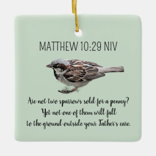 Sparrow Bird Cast Your Cares Bijbelvers Groen Keramisch Ornament