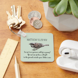 Sparrow Bird Cast Your Cares Bijbelvers Groen Sleutelhanger
