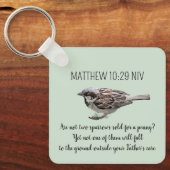 Sparrow Bird Cast Your Cares Bijbelvers Groen Sleutelhanger (Voorkant)