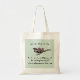 Sparrow Bird Cast Your Cares Bijbelvers Groen Tote Bag