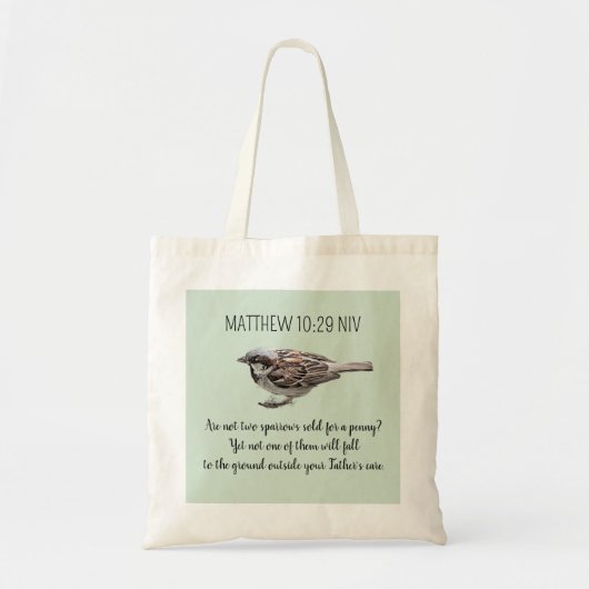 Sparrow Bird Cast Your Cares Bijbelvers Groen Tote Bag (Voorkant)