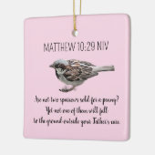 Sparrow Bird Cast Your Cares Bijbelvers Roze Keramisch Ornament (Links)