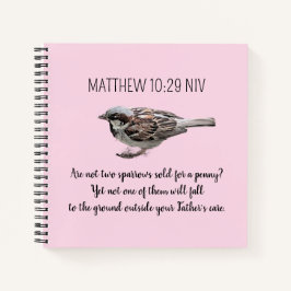 Sparrow Bird Cast Your Cares Bijbelvers Roze Notitieboek