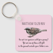Sparrow Bird Cast Your Cares Bijbelvers Roze Sleutelhanger (Voorkant)