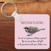 Sparrow Bird Cast Your Cares Bijbelvers Roze Sleutelhanger (Voorkant)
