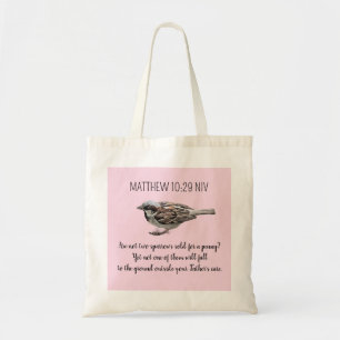 Sparrow Bird Cast Your Cares Bijbelvers Roze Tote Bag