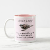 Sparrow Bird Cast Your Cares Bijbelvers Roze Tweekleurige Koffiemok (Links)