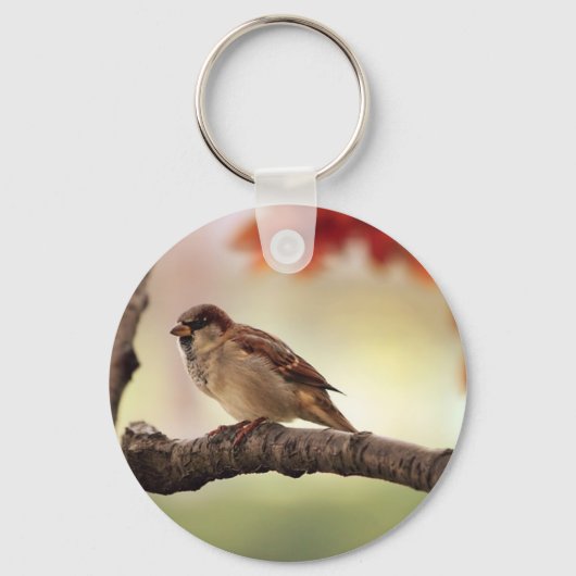 Sparrow Bird in Tree Sleutelhanger (Voorkant)