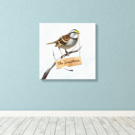 Sparrow Bird Pas Naam aan Canvas Afdruk (Insitu (Houten vloer))