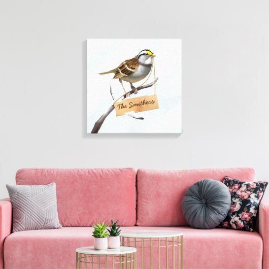 Sparrow Bird Pas Naam aan Canvas Afdruk (Insitu (Woonkamer))