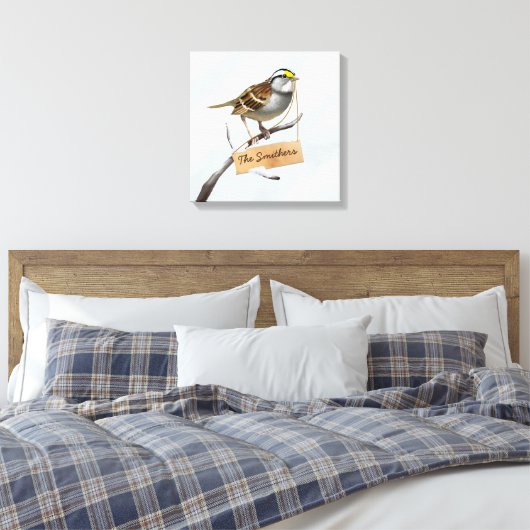Sparrow Bird Pas Naam aan Canvas Afdruk (Insitu (Slaapkamer))