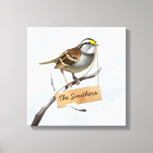 Sparrow Bird Pas Naam aan Canvas Afdruk
