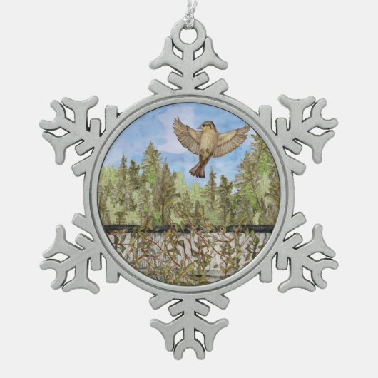 Sparrow Bird Snowflake Framed Ornament (Voorkant)