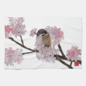 Sparrow, Cherry Blossom Theedoek (Horizontaal)