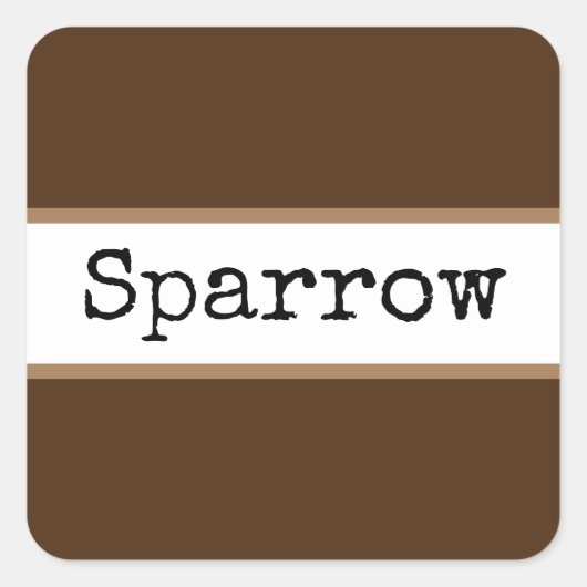 SPARROW Cocoa Brown White Stripes Retro Tekst Vierkante Sticker (Voorkant)
