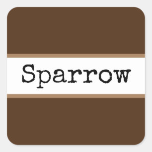 SPARROW Cocoa Bruine Witte Strepen Retro Tekst Vierkante Sticker