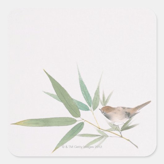 Sparrow en Bamboo Vierkante Sticker (Voorkant)