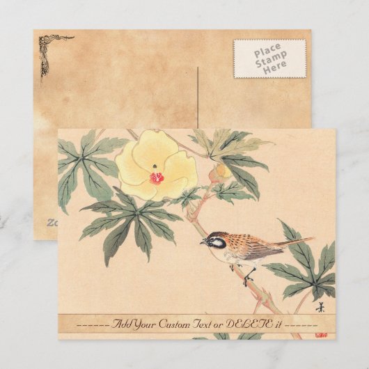 Sparrow en Hibiscus Keibun Matsumoto-vogelbloemen Briefkaart (Voorkant / Achterkant)