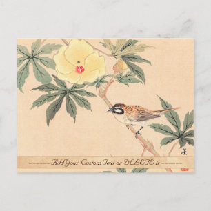 Sparrow en Hibiscus Keibun Matsumoto-vogelbloemen Briefkaart