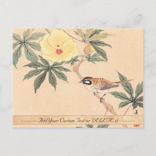 Sparrow en Hibiscus Keibun Matsumoto-vogelbloemen Briefkaart (Voorkant)