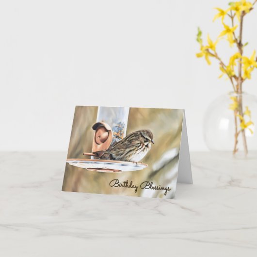 Sparrow en Sparrow. Voeder - Verjaardag Kaart (Gele Bloem)