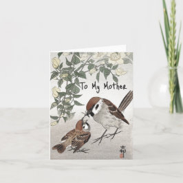 Sparrow Feeding Chick Asian Art Feestdagen Kaart