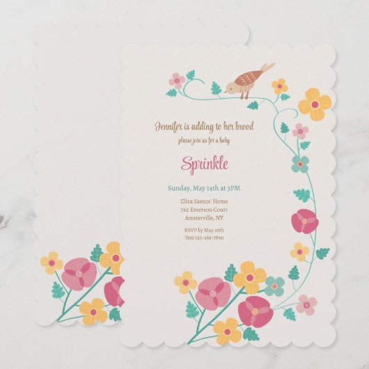 Sparrow Flower uitnodiging (Voorkant / Achterkant)