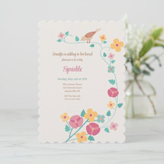 Sparrow Flower uitnodiging (Staand voorkant)