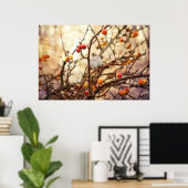 Sparrow in a Crab Apple Tree Poster (Thuiskantoor)