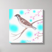 Sparrow in Cherry Blossom Tree Sky Wrapped Canvas (Voorkant)