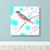 Sparrow in Cherry Blossom Tree Sky Wrapped Canvas Afdruk (Insitu (Houten vloer))