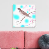 Sparrow in Cherry Blossom Tree Sky Wrapped Canvas Afdruk (Insitu (Woonkamer))