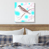 Sparrow in Cherry Blossom Tree Sky Wrapped Canvas Afdruk (Insitu (Slaapkamer))