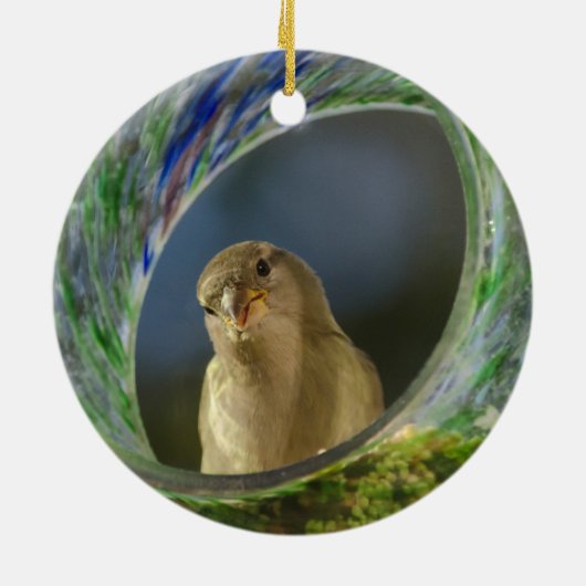 Sparrow in de pot keramisch ornament (Achterkant)